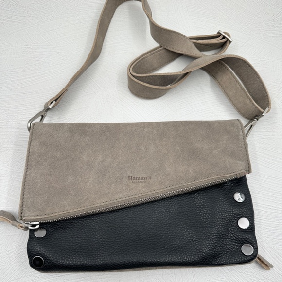 Hammitt Dillon Black & Pewter Brushed Silver Hardware Cross Body Shoulder Clutch - Picture 4 of 13